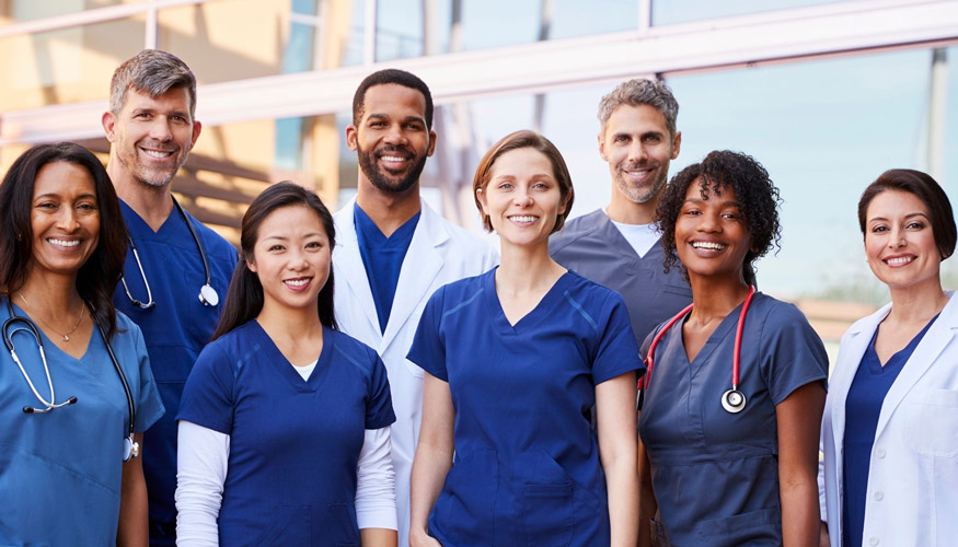 Steward healthcare staff in scrubs
