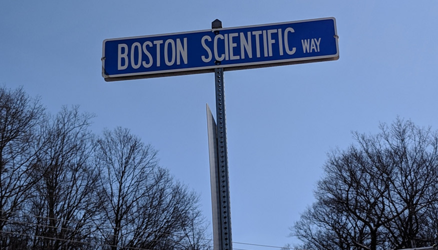 A street sign reading "Boston Scientific Way"