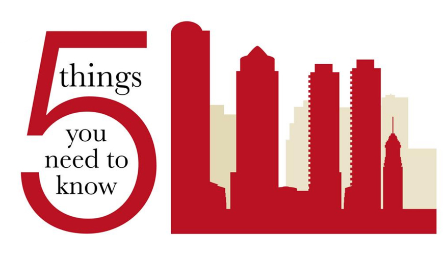 "5 things you need to know" with Boston graphic outline in red