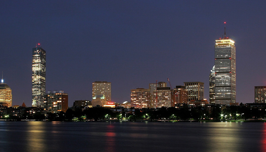 Boston waterfront at night